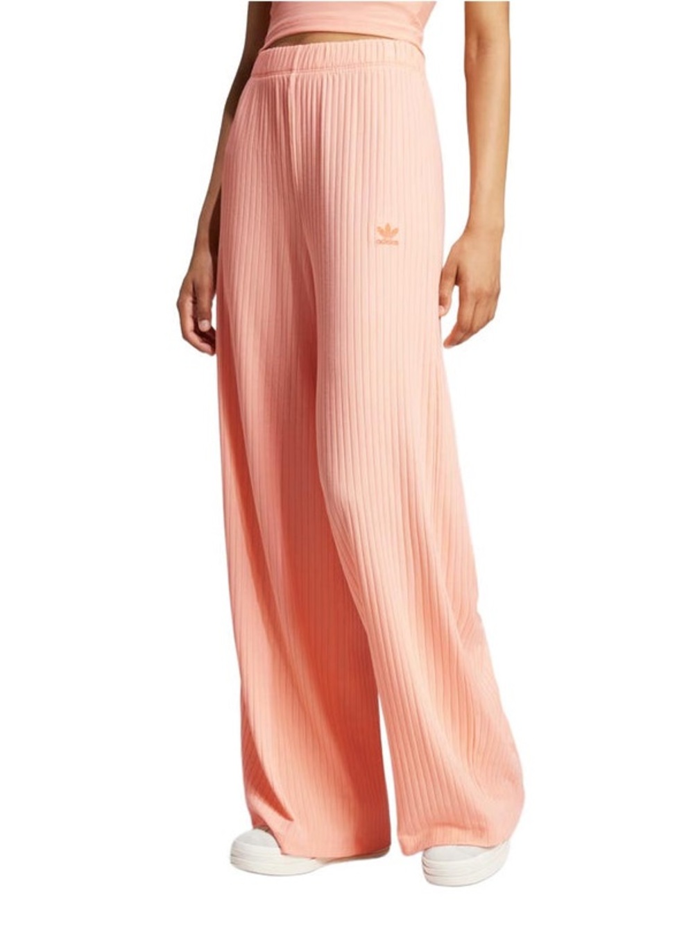 Adidas Casual Peach Pink Essentials Wide-Leg Ribbed Loose Fit Lounge Pants